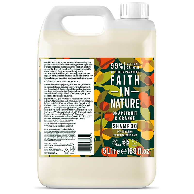 SLEVA 20% EXPIRACE Kanystr 5 litrů Faith in Nature přírodní šampon Grapefruit&amp;Pomeranč