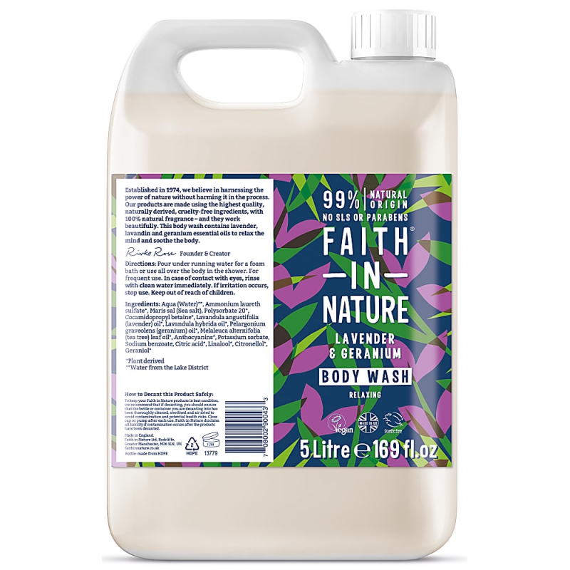 Kanystr 5 litrů Faith in Nature přírodní sprchový gel Levandule